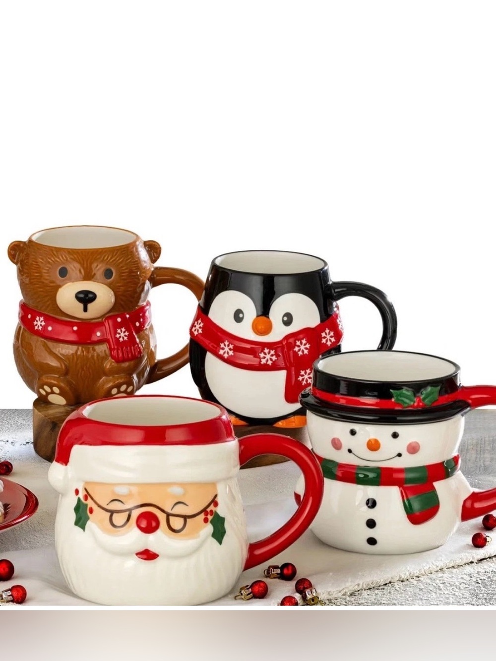 NEW Signature Housewares Figural Christmas Mugs, 4-piece Set Christmas